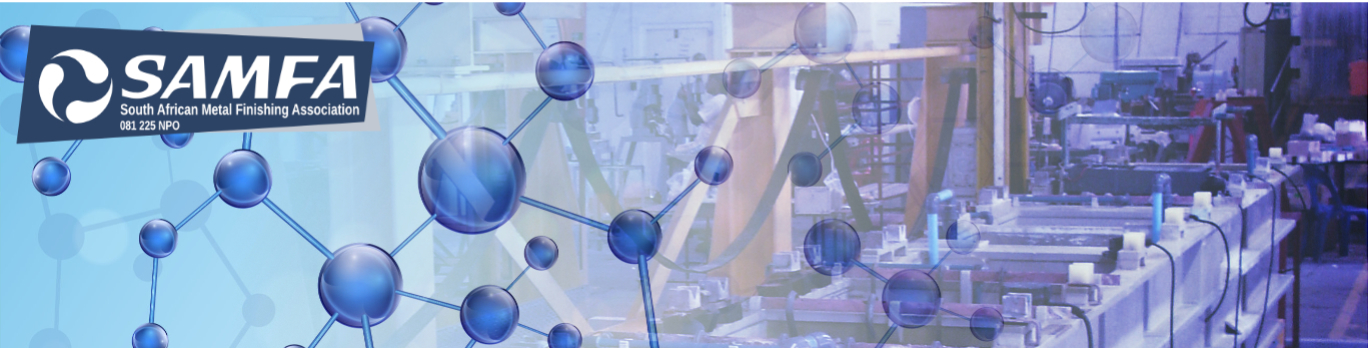 abstract graphic showing a molecular structure merging into an electroplating line